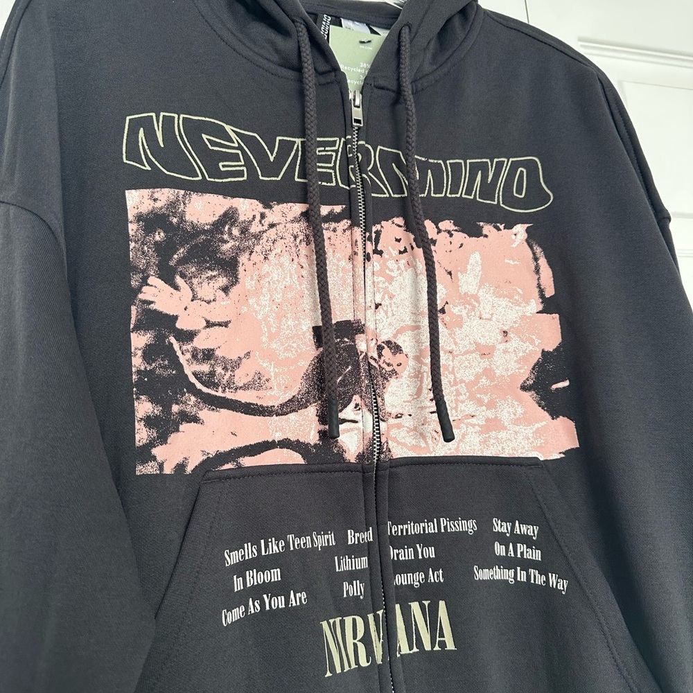 H&M Nirvana Zip Up Hoodie in Charcoal Gray - Size S - Nevermind Graphic - Picture 2 of 4